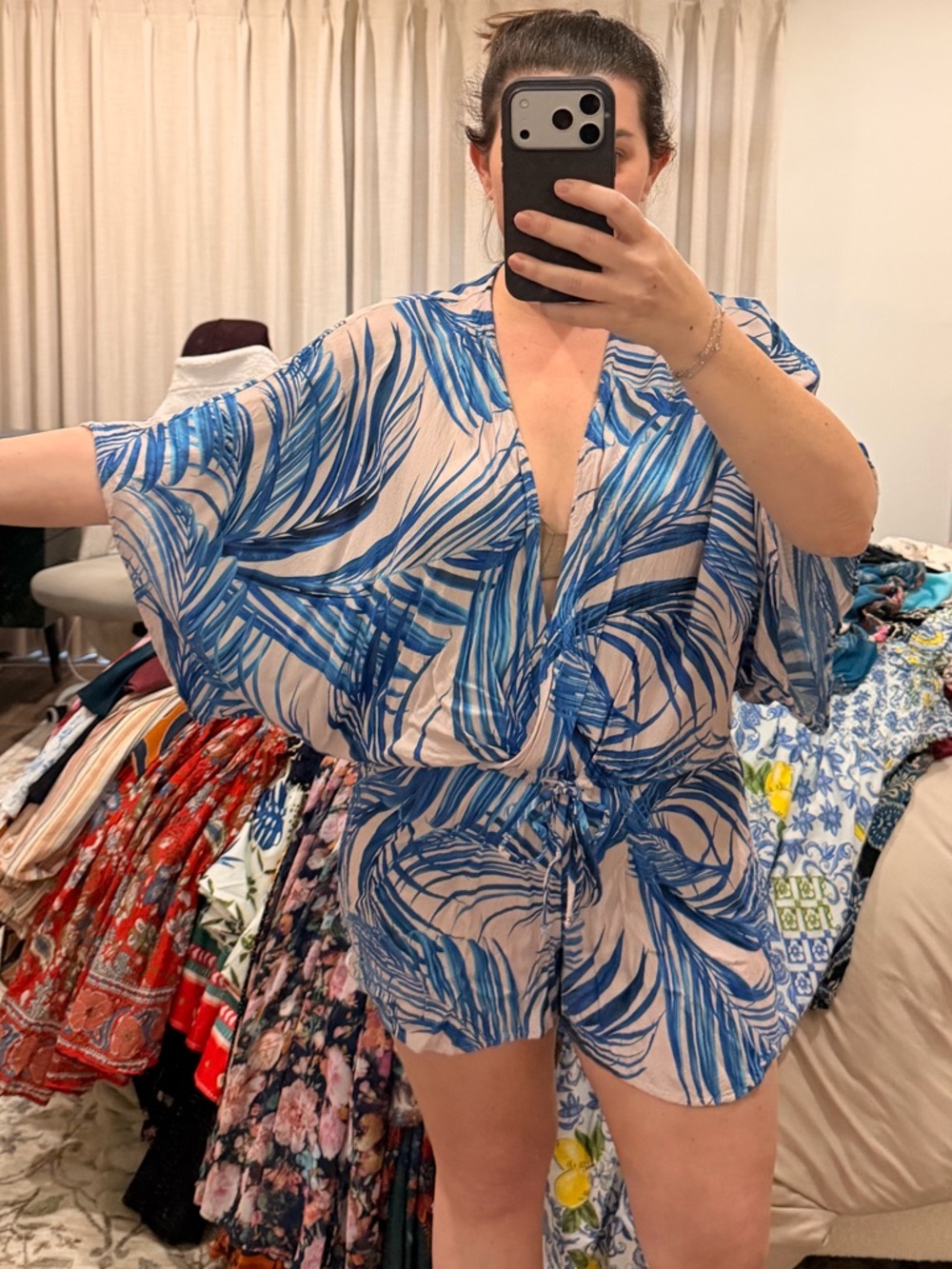 On The Road Blue and White Tropical Print Dress